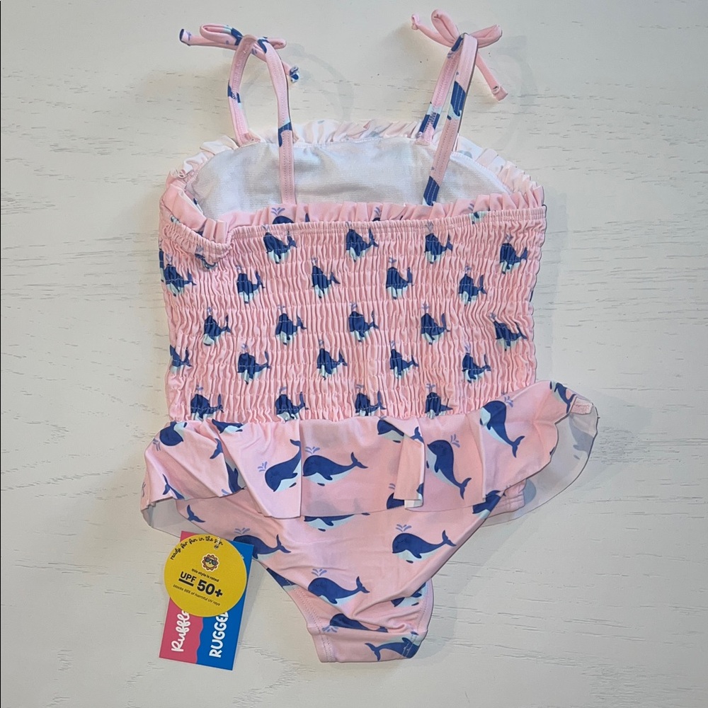 Rufflebutts Pink Whale Ruched One Piece Swimsuit 4T - Picture 5 of 5